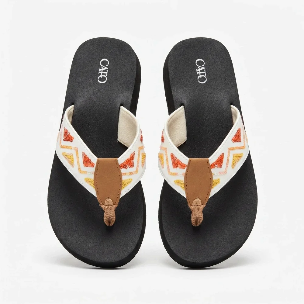 Cato Platform Flip Flops Bundle Leopard Rhinestone Denim & Embroidered Sandals 9
